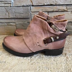 A.S 98 Steve Brown Leather Ankle Boots Strap Zip Detail Western Moto: 39